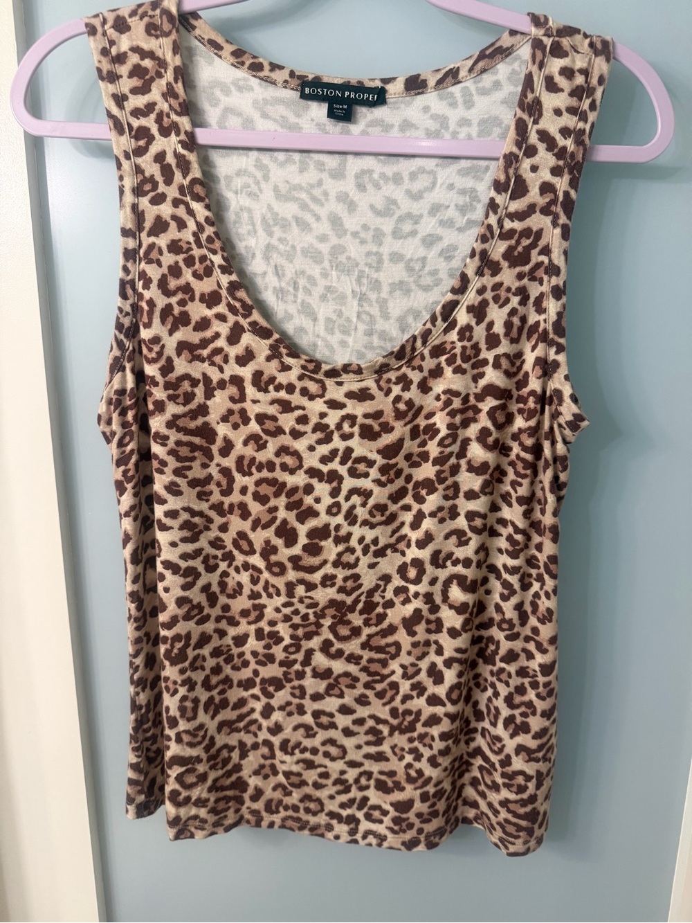 Boston Proper Leopard Print Scoop Neck Tank - Brown/Cream